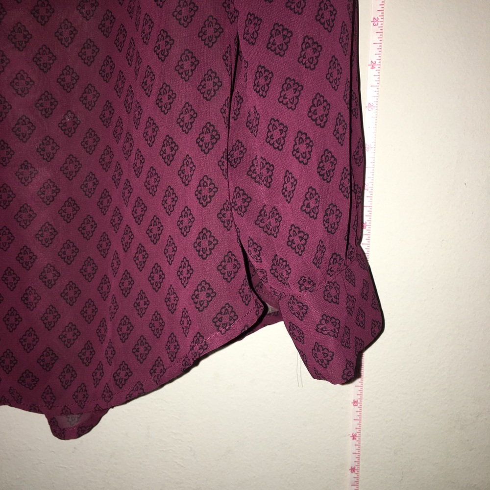 Merlot/Burgundy Diamond Pattern Button Down Blouse - Picture 5 of 12